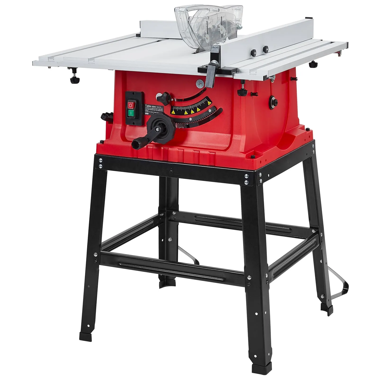 10 Inch 15A Multifunctional Table Saw with Stand, 5000RPM, Adjustable Height & Bevel Cuts