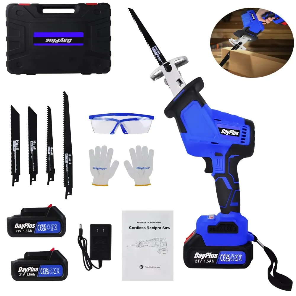 21V Brushless One-Handed Reciprocating Saw Kit, Ultra-Light with Battery, Blades & LED Light