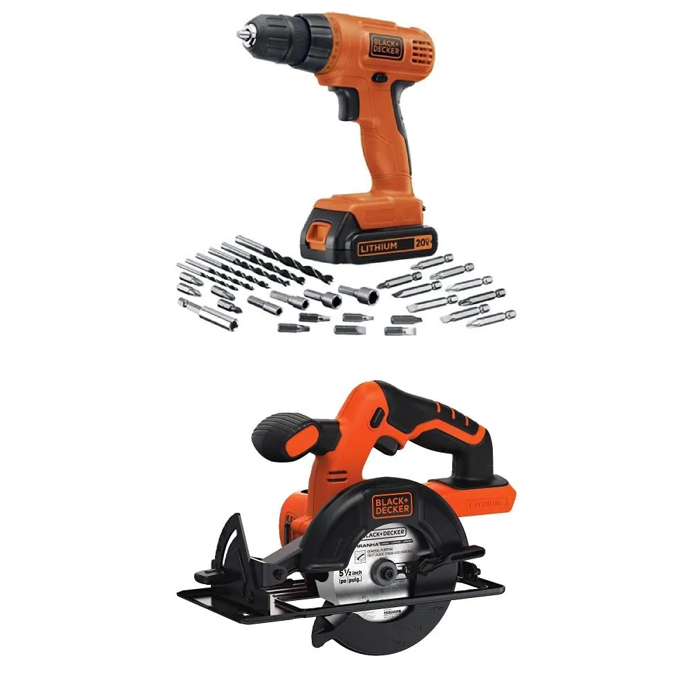 BLACK+DECKER 20V Max Circular Saw & Drill/Driver Set with 30 Accessories, 5.5-Inch Blade