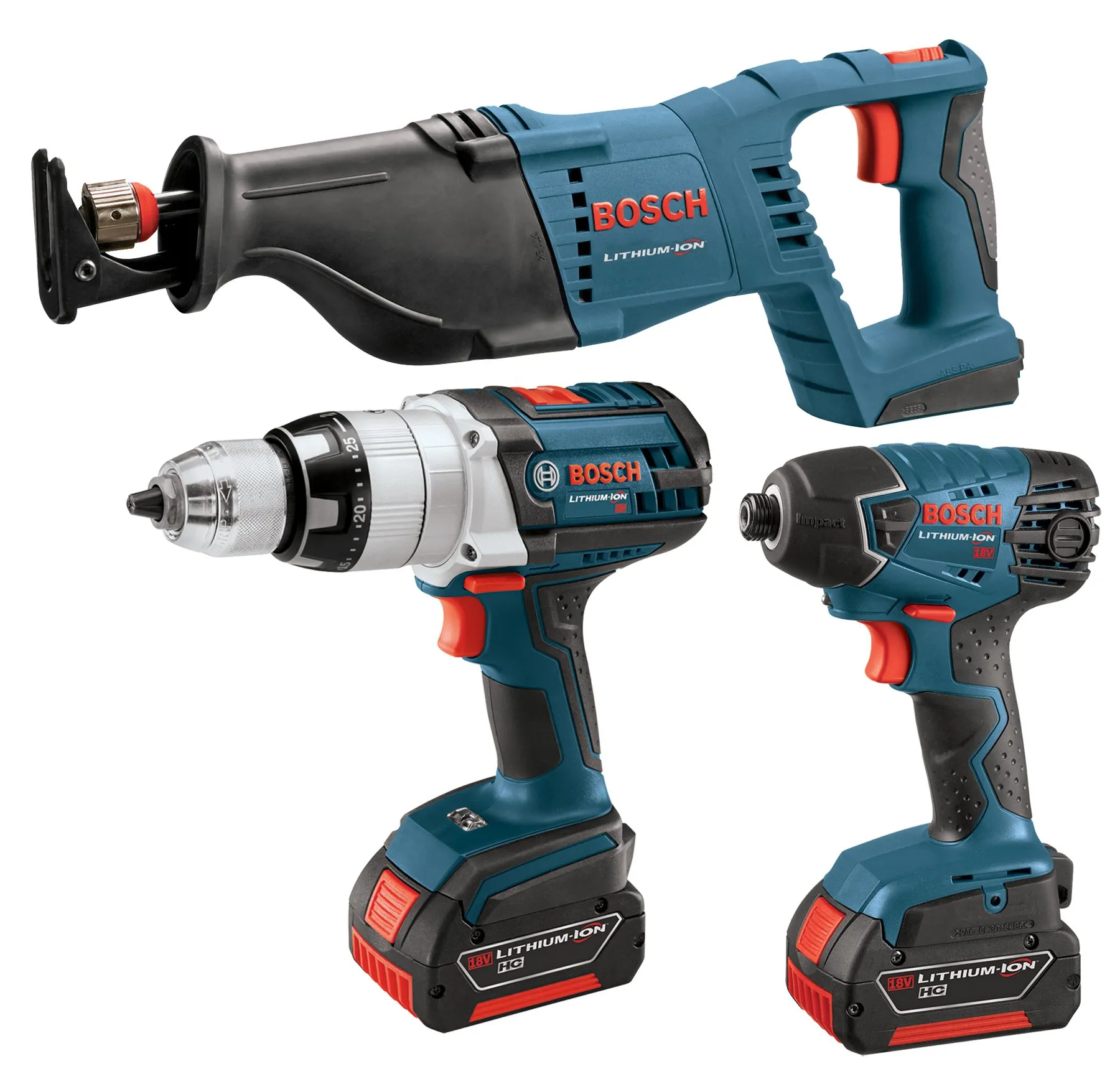 Bosch 18V 4-Tool Combo Kit with Drill/Driver, Reciprocating Saw, Impact Driver, Flashlight