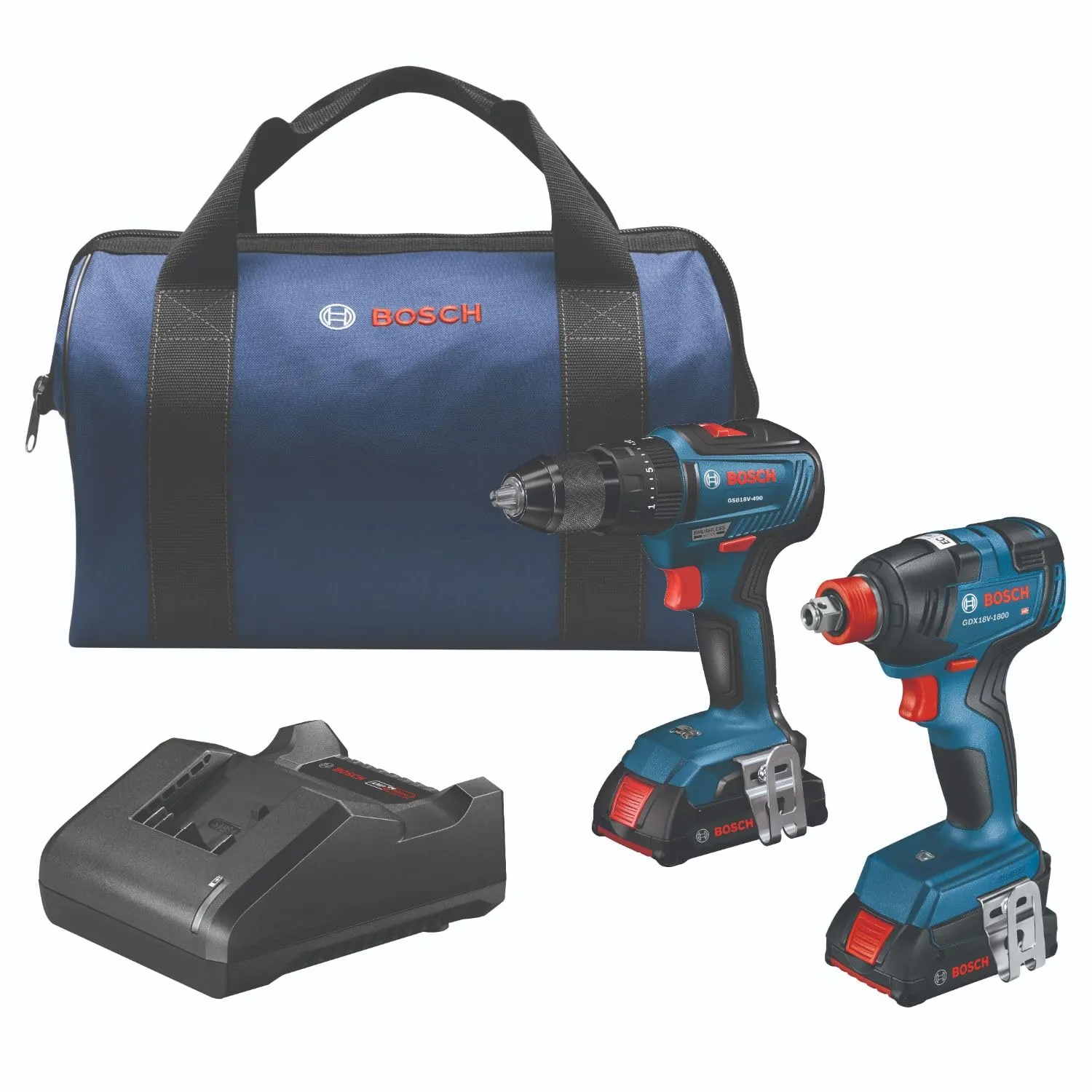 BOSCH GXL18V-240B22 18V 2-Tool Combo Kit with Hammer Drill/Driver & Impact Driver/Wrench