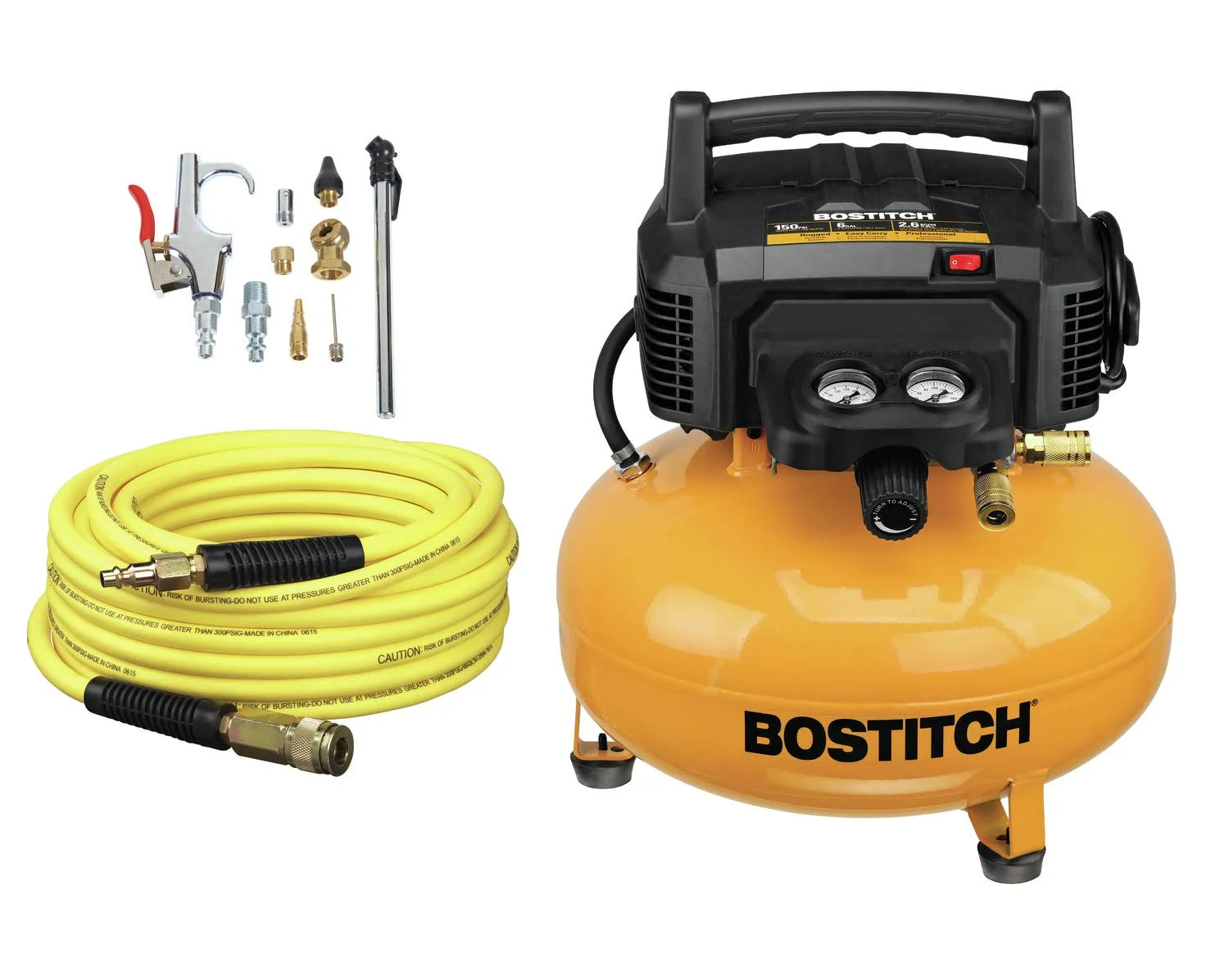 BOSTITCH 6 Gallon Air Compressor Kit, Oil-Free, 150 PSI, Lightweight, Quiet Operation