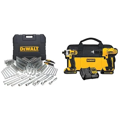 DEWALT 204-Piece Mechanics Tool Set with Drill/Driver & Impact Driver Combo Kit DCK240C2