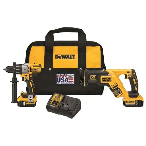 DEWALT DCK294P2 20V Max XR Hammerdrill & Reciprocating Saw Combo Kit, 50Ah Battery Pack