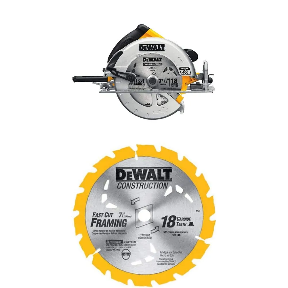 DEWALT DWE575SB 7-1/4-Inch Lightweight Circular Saw with Electric Brake and Framing Saw Blade