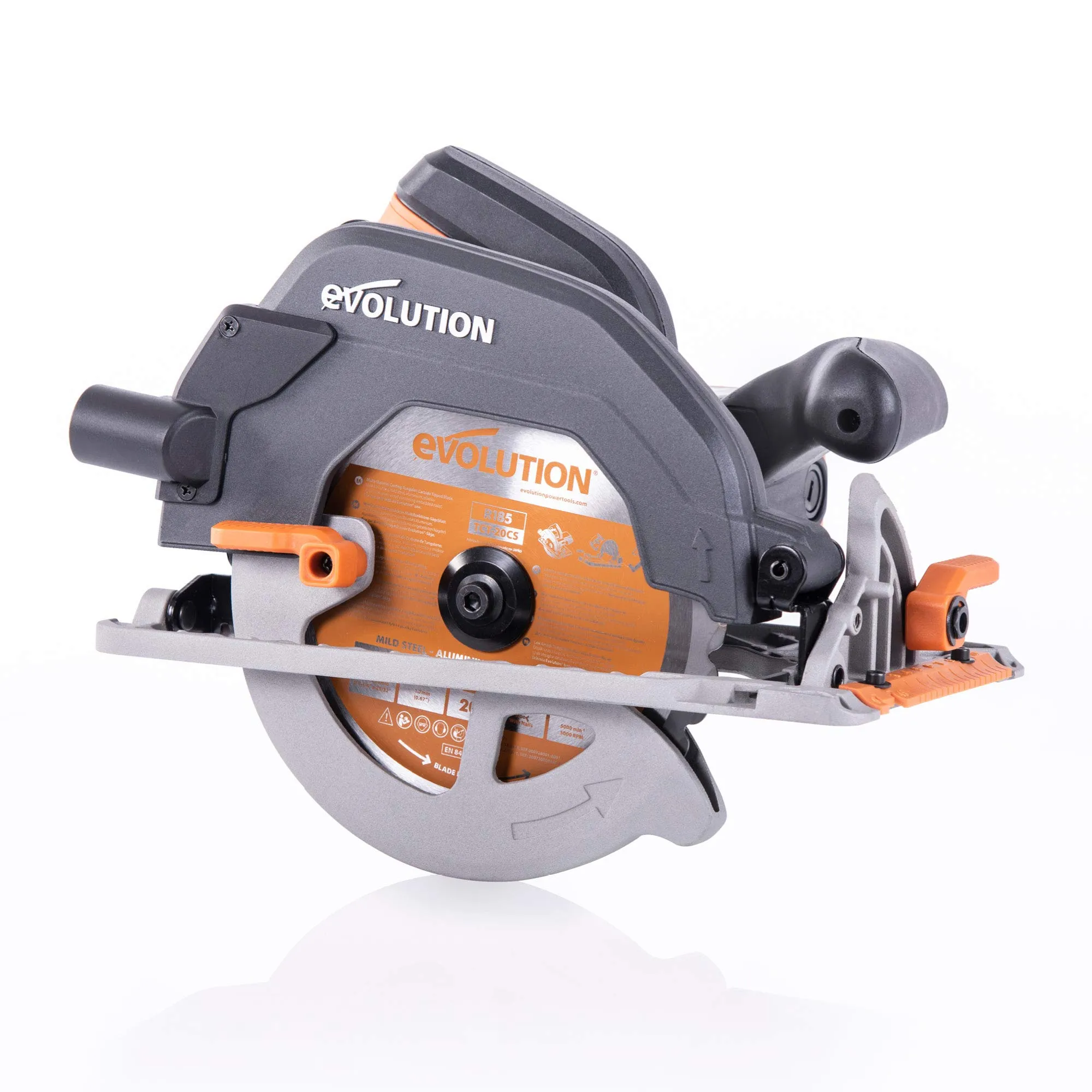 Evolution Power Tools R185CCS 7-1/4' Multi-Material Cutting Circular Saw, Accurate Cuts, Orange