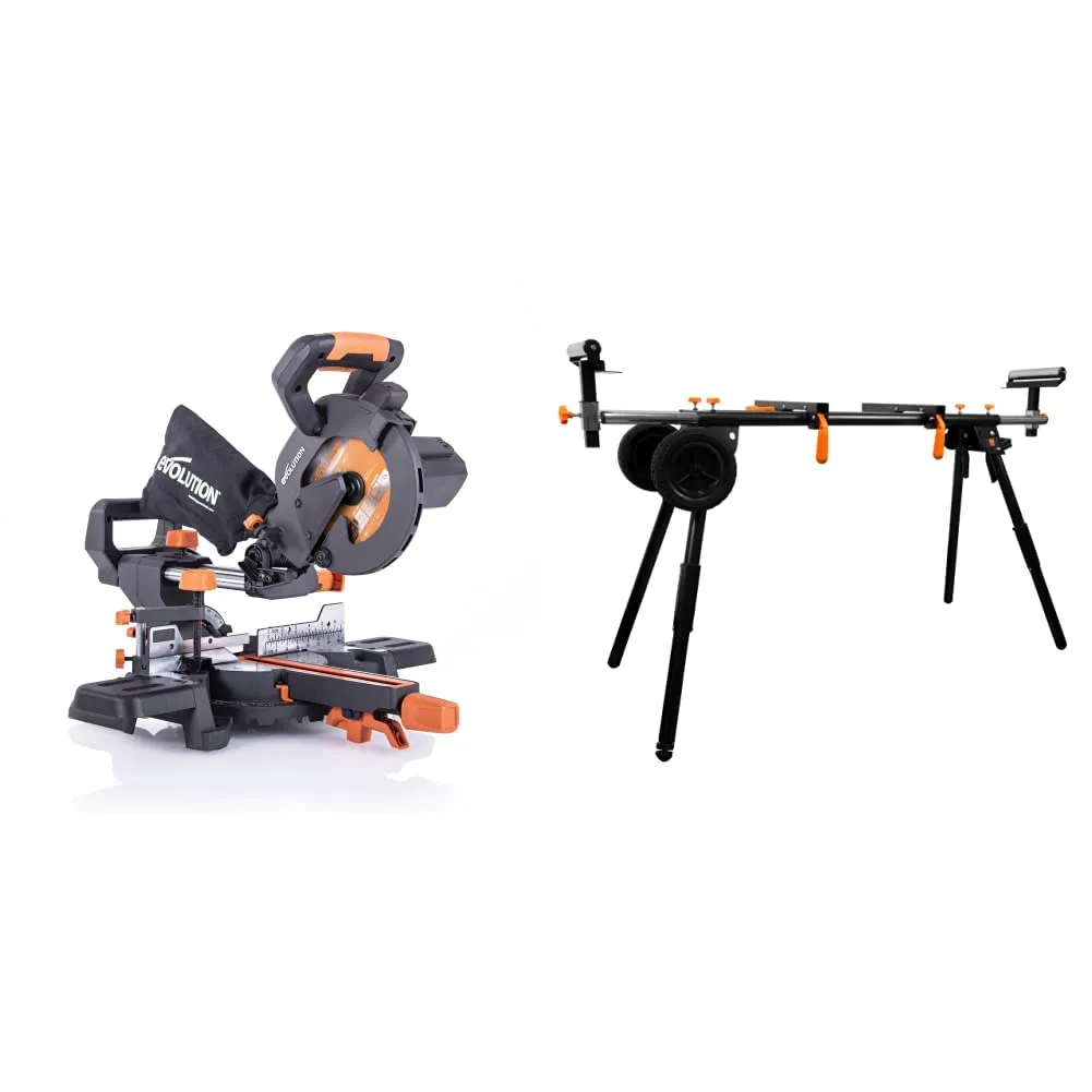 Evolution Power Tools R185SMS+ 7-1/4' Miter Saw & WEN MSA330 Collapsible Rolling Stand Combo