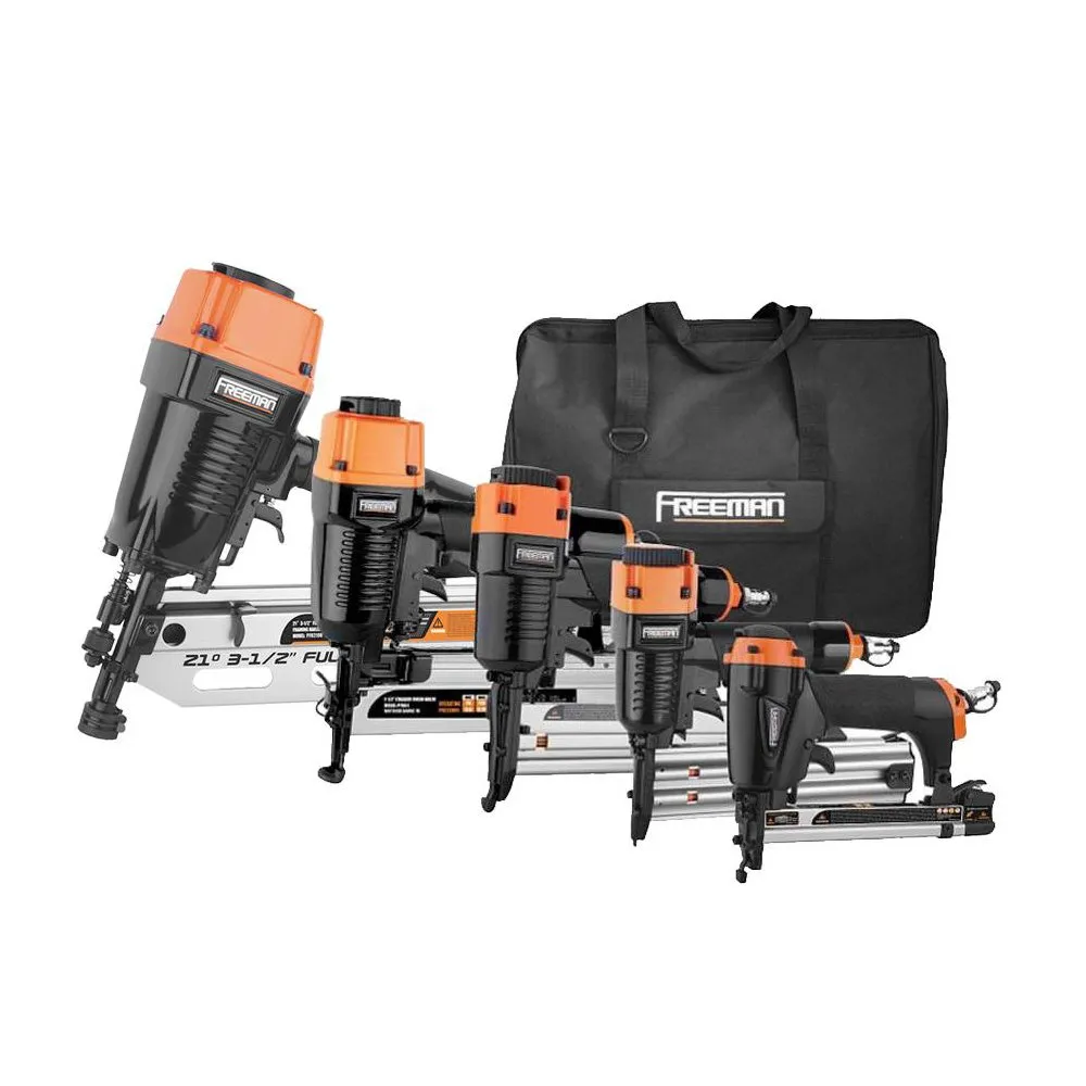 Freeman Pneumatic Framing Finishing Nailers Staplers Combo Kit 5-Piece with Canvas Bag & Fasteners