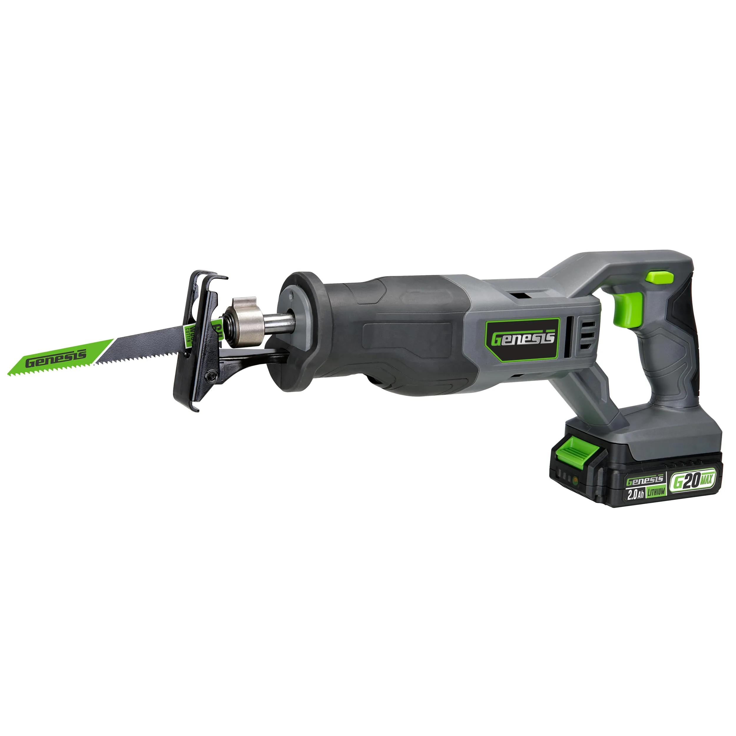 Genesis G20MAX 20V Reciprocating Saw with 2.0Ah Battery, Tool-Less Blade Clamp & Fast Charger