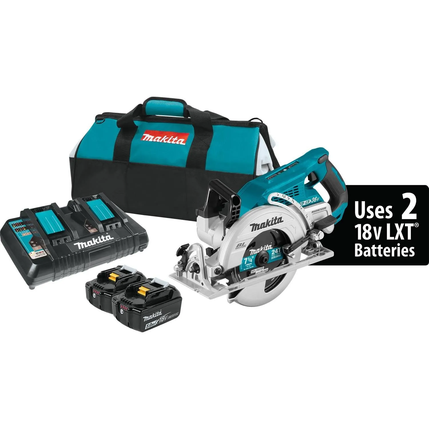 Makita XSR01PT 36V Brushless Rear Handle 7-1/4' Circular Saw Kit with 5.0Ah Batteries