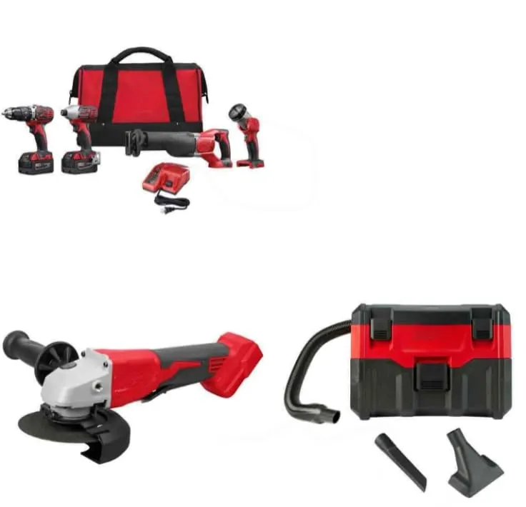 Milwaukee 2696-24 M18 4-Tool Combo Kit with 2686-20 Grinder & 18V Vacuum, Durable & Versatile