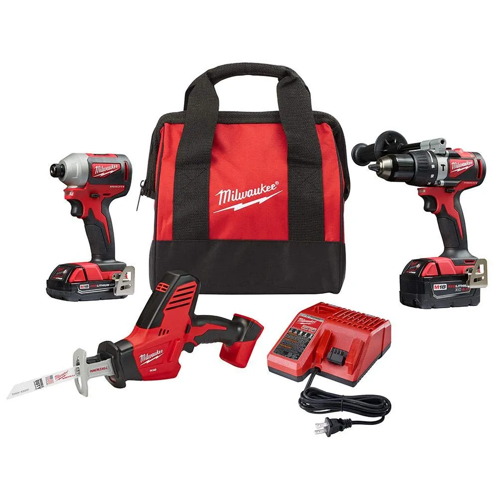 Milwaukee M18 18-Volt Lithium-Ion 3-Tool Combo Kit: Hammer Drill, Impact Driver, Hackzaw