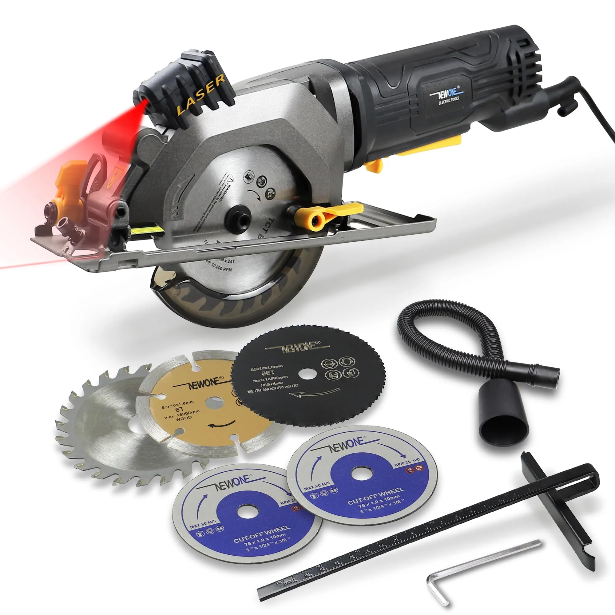 Mini Circular Saw, NEWONE 4.5Amp Electric Circular Saw with Laser, 6 Blades, 3500RPM