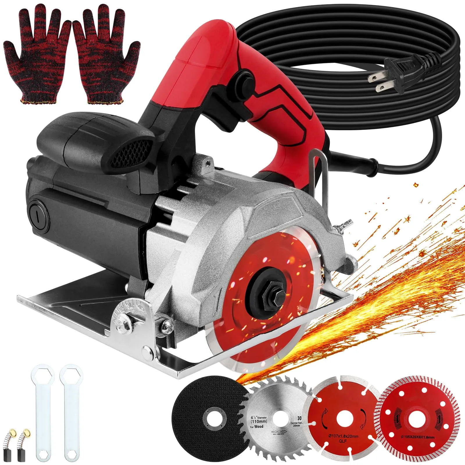 Powerful 2300W Electric Concrete Saw with 4 Blades, Adjustable Depth & Angle, Safety Features