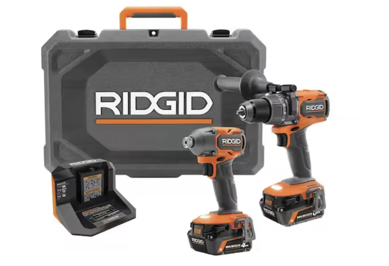 RIDGID 18V Brushless 2-Tool Combo Kit with 6.0Ah & 4.0Ah Batteries, Charger, Hard Case